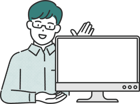 モニターを紹介する男性のイラスト